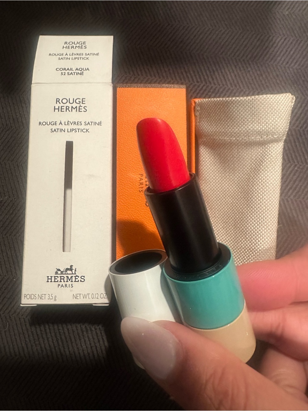 Hermes Rouge Satin Lipstick — Vibrant Coral Red